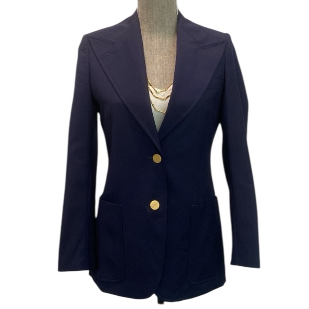 GUCCI Navy Wool Mohair Peak Lapel Blazer Gold Button 38 M - Picture 6 of 16